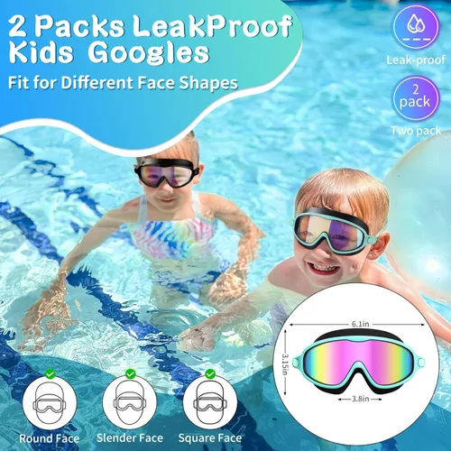 Miniatura 6 de Paquete de 2 gafas de natación para niños, sin fugas, antivaho, anti-UV, para niños y niñas de 4 a 14 años Espejo verde y espejo negro
