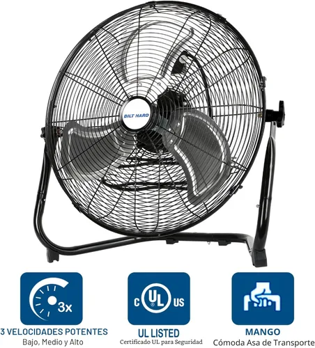 Miniatura 3 de BILT HARD Ventilador de piso de alta velocidad de 4600 CFM de 20 pulgadas, ventilador de metal resistente de 3 velocidades con sistema de montaje