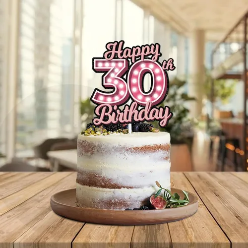 Miniatura 5 de Decoración para pastel de cumpleaños 30 con purpurina rosa Let's Glow Crazy Party Theme Decor Supplies Men Women Happy Birthday 30 Anniversary Party