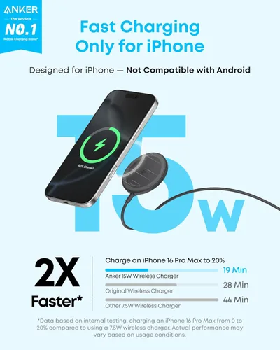 Miniatura 2 de Anker Zolo - Cargador inalámbrico magnético, certificado Qi2 de 15 W, almohadilla de carga inalámbrica compatible con MagSafe, para iPhone Negro