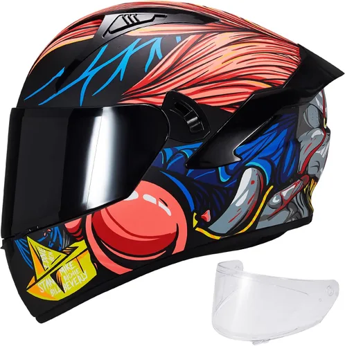 Miniatura 19 de VCOROS Casco integral de doble visera para motocicleta para adultos, Casco de moto de calle y carrera X9 aprobado por DOT con visera negra