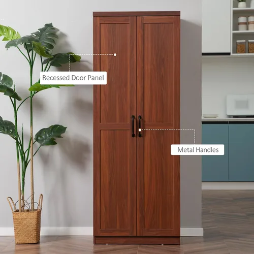 Miniatura 7 de HOMCOM Despensa de cocina de 2 puertas de 63 pulgadas, armario de almacenamiento independiente con estantería de 5 niveles y 2 estantes ajustables