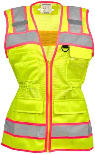 J. J. Keller & Associates, Inc. Chaleco de seguridad de alta visibilidad para mujer con ribete rosa, tipo R clase 2, SAFEGEAR