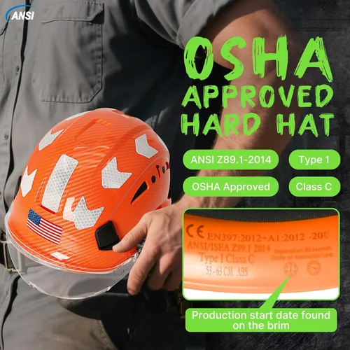 Miniatura 7 de Aolamegs Carbon Fiber Pattern Hard Hat with Visor, ANSI Z89.1 Vented Safety Helmet, OSHA Approved Construction Hardhat for Men, 6-Point Suspension