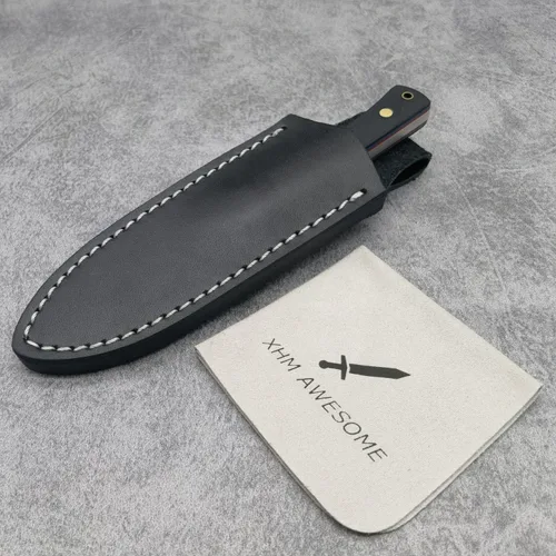 Miniatura 7 de EDC Cuchillo de hoja fija, hoja de acero 7Cr13Mov de espiga completa, mango G10, funda de cuero, para caza, supervivencia al aire libre, campamento