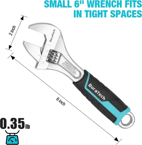 Miniatura 7 de DURATECH Llave de acero Cr-V ajustable de 6 pulgadas, llave de mandíbula ancha, básculas métricas y SAE, para el hogar, garaje, taller y bricolaje