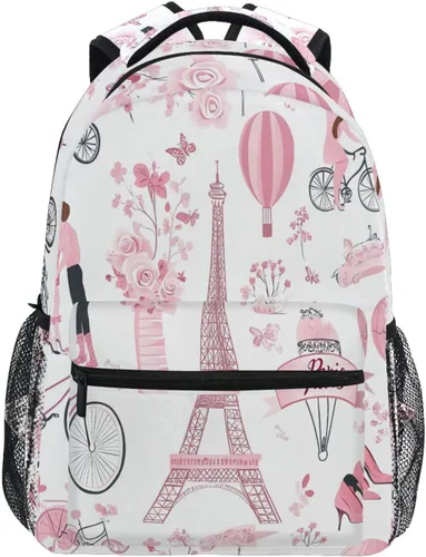 Mochila de San Valentín, París, Torre Eiffel, para adultos, mochila escolar casual, bolsa universitaria de viaje, con cremallera, mochila de color3