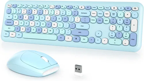Miniatura 20 de Combo de teclado y mouse inalámbricos para máquina de escribir, 2.4G Office 104 teclas de tamaño completo, retro punk, lindo negro con teclas