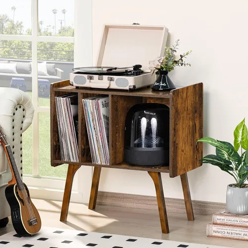 Miniatura 2 de LELELINKY Soporte para Tocadiscos, Mesa de Almacenamiento de Discos de Vinilo con 4 Gabinetes para Hasta 120 Álbumes, Soporte para Tocadiscos
