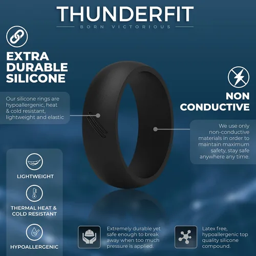 Miniatura 3 de Anillo de boda de silicona ThunderFit para hombres, banda de boda de goma, ancho 8.7 mm0.34 pulgadas, grosor 2.5 mm0.09 pulgadas.