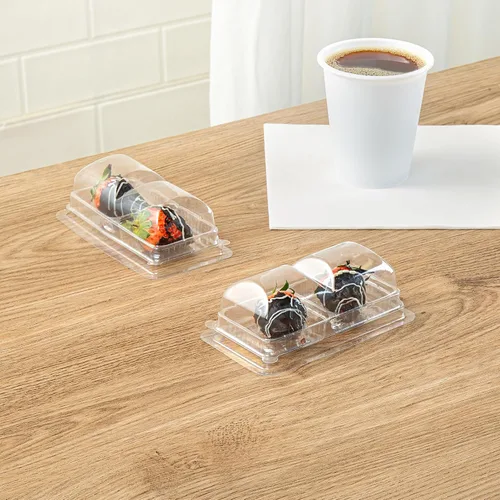 Miniatura 6 de Restaurantware Thermo Tek - Contenedores de postre de 5.3 x 2.6 x 1.8 pulgadas, 100 compartimentos duales transparentes para llevar, con tapa