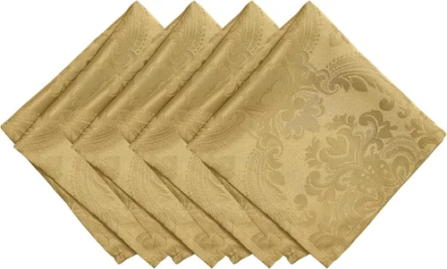 Elrene Home Fashions Caiden Elegance Servilletas de tela de damasco (juego de 4), 17 x 17 pulgadas, color dorado