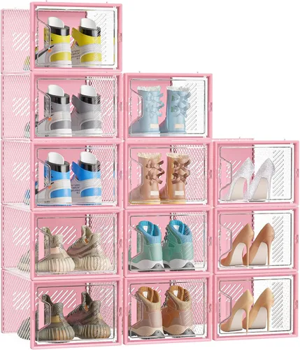 Miniatura 12 de SIMPDIY - Paquete de 12 cajas de almacenamiento de zapatos XL, organizador de zapatos para armario, cajas de almacenamiento de zapatos de plástico