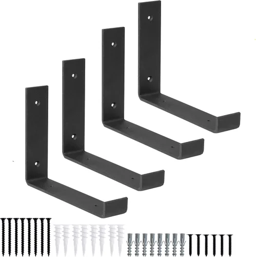 Miniatura 9 de Ilyapa Soportes de estante flotantes resistentes, paquete de 4, hierro rústico, soportes de estante de metal negro de 6 x 10 pulgadas para estantes