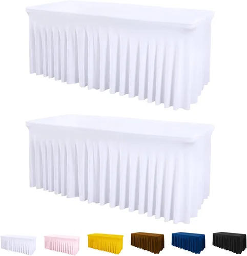Miniatura 16 de Mantel de una pieza y falda para mesas rectangulares, mantel ajustable de elastano de 6 pies con falda de volantes para bodas, banquetes, baby Negro