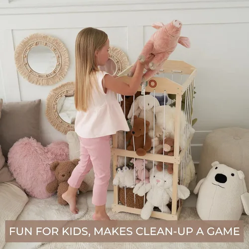 Miniatura 5 de Almacenamiento de animales de peluche de madera para niños – Gran organizador y soporte de almacenamiento de juguetes para la sala