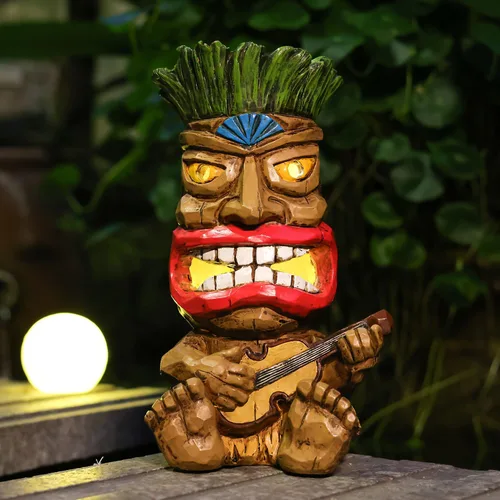 Miniatura 12 de Estatua Solar Tiki - Pájaro Carpintero de Madera - Jardín Hawaiano - Luz Solar para Exteriores, Esculturas y Estatuas de Jardín, Poste Tótem