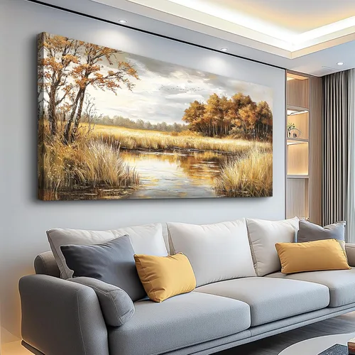 ERQINHUA Arte de Lienzo para Pared de Sala de Estar Dormitorio Decoración de Pared para Oficina Casa de Campo Mural Superficie de Lago Paisaje
