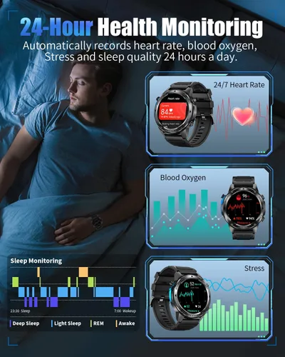 Miniatura 6 de Military Smart Watch for Men with GPS, 1.43" AMOLED Smart Watch with Bluetooth Call, 5ATM Waterproof, 170+ Sports Modes, 700mAh Heart Black