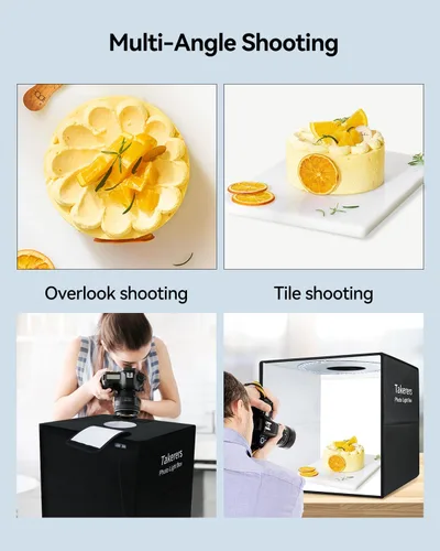 Miniatura 6 de Takerers Caja de Luz de Estudio Fotográfico de 12"x12"x12" con Cabina de Fotografía con 120 LEDs, 3000-5700K Ajustable, 6 Fondos de Colores, Carpas