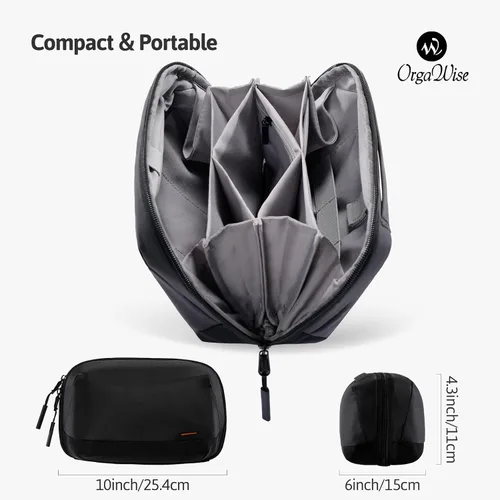 Miniatura 2 de OrgaWise Organizador electrónico, bolsa de accesorios electrónicos, organizador de cables de viaje de tres capas para iPad Mini, Kindle, discos