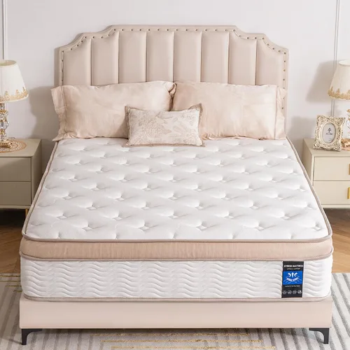 Colchón de felpa suave híbrida refrescante transpirable espuma viscoelástica y cama de resortes ensanchados, alivio de presión, soporte zonificado,