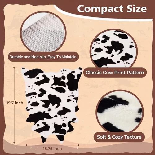 Miniatura 3 de 2 Pack Faux Soft Plush Mini Black and White Cow Print Rug, 20x16'' Cowhide Print Mat for Table Centerpiece,Cowboy Baby Shower Birthday Theme Party