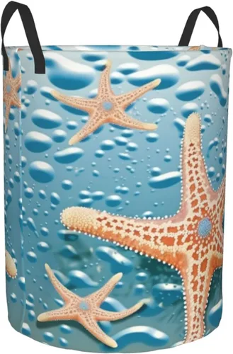 Miniatura 2 de Beautiful starfish print Circular Hamper Waterproof Storage Bin Organizer Basket Laundry Hamper With Handles For Clothes Toys Small