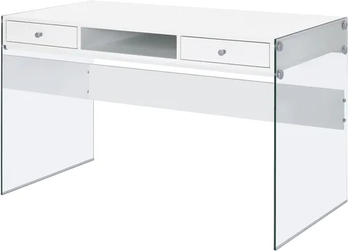 Miniatura 6 de Allora Escritorio contemporáneo de madera/vidrio, acabado blanco brillante, 48 pulgadas de ancho x 23.5 pulgadas de profundidad x 29.5 pulgadas