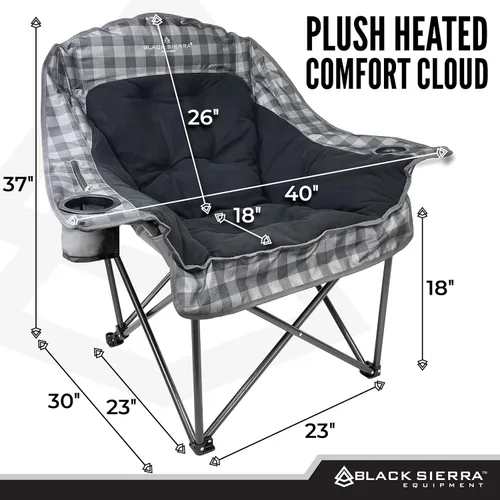 Miniatura 2 de Silla de camping con calefacción de forro polar Black Sierra para adultos, asiento exterior extra grande con acolchado suave, soporta 400 libras