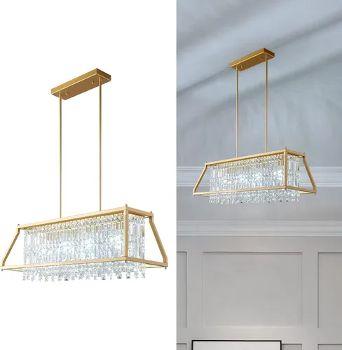 Miniatura 18 de LMQNINE Candelabro Moderno para Vestíbulo, Candelabro de Cristal Dorado Lámpara Colgante de Entrada, Candelabros Redondos de Altura Ajustable