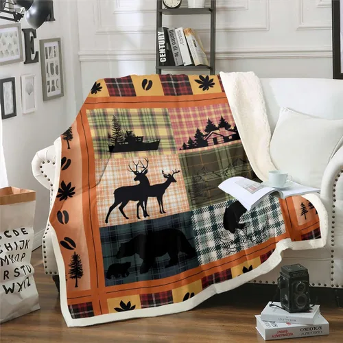 Miniatura 18 de Erosebridal Manta de vellón de animales del bosque, 40 x 50 pulgadas, con temática de caza de osos, ciervos, lobos, manta de felpa mullida