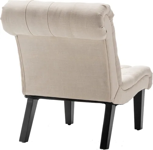 Miniatura 8 de Silla decorativa moderna para dormitorio, sala de estar, silla lateral tapizada con botones y sin brazos con patas de madera maciza, tela crema