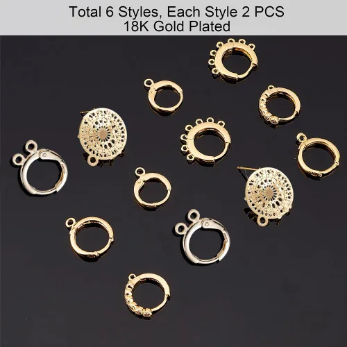 Miniatura 6 de PH PandaHall Aretes de aro chapados en oro de 18 quilates, 12 piezas de aretes de latón, pequeños aretes de oro con lazo para mujer, aretes de Oro