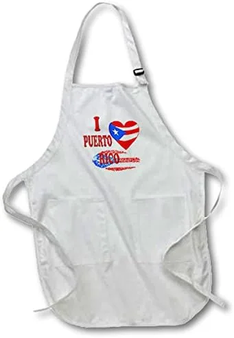 Miniatura 2 de 3dRose Love Rico. Bandera puertorriqueña. Dicho popular. -Delantal de longitud completa, 22 x 30 pulgadas, blanco, con bolsillos (apr_216433_1)