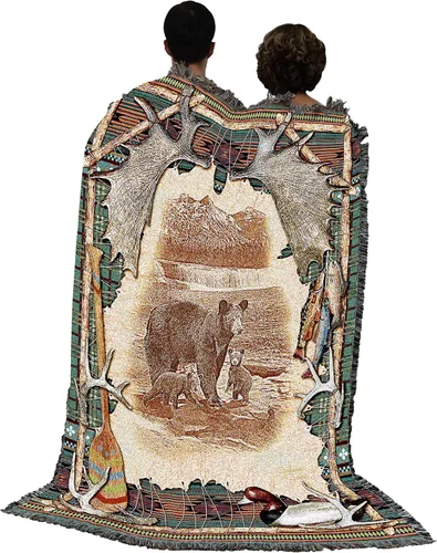 Miniatura 3 de Pure Country Weavers - Manta tejida con flecos, decorativa / tapete, de Antler Lodge, con diseño de osos, vida silvestre, cabaña del lago, regalo
