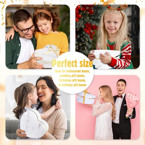 Miniatura 6 de Kosiz 12 cajas en forma de corazón para el día de San Valentín, caja de regalo de mármol anidable con tapas para arreglos florales, regalos de Blanco