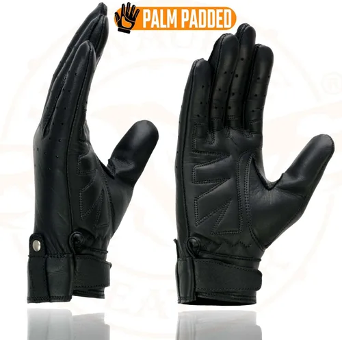 Miniatura 4 de Milwaukee Leather MG7710 - Guantes de mano para motocicleta de piel perforada negra con trabillas para muñeca