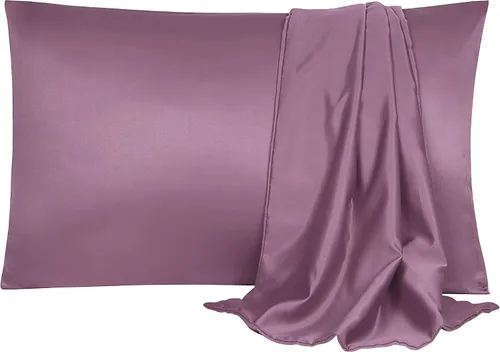 Miniatura 10 de uxcell Paquete de 2 fundas de almohada de satén de seda para cabello y piel, frescas, sedosas, suaves y transpirables, tamaño estándar de 20 x 26