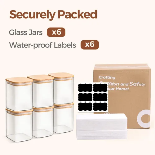 Miniatura 8 de ComSaf Juego de tarros de almacenamiento de alimentos de vidrio de 0.8 Qt, conjunto de 6, recipientes de almacenamiento transparentes con tapas