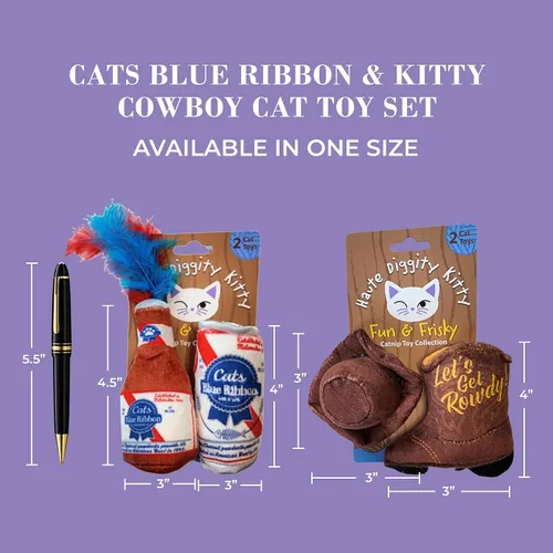 Miniatura 2 de Haute Diggity Kitty Gatos Cinta Azul + Conjunto de Gatito Vaquero, Juguetes de Felpa para Gatos Rellenos de Hierba Gatera con Sonido Crujiente