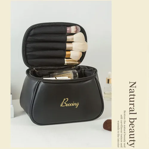 Miniatura 2 de Bolso cosmético moderno de la PU del estilo del cubo de la capacidad simple y grande para el transporte fácil del bolso del maquillaje