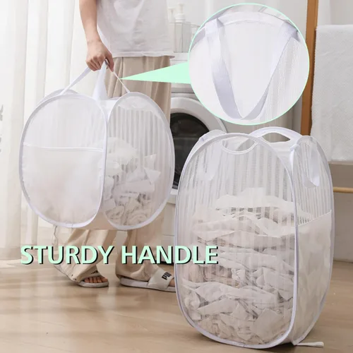 Miniatura 4 de Solidly Handy - Cesta desplegable de malla para lavandería, plegable, ligera, para lavar, almacenamiento de ropa duradera para habitación de niños