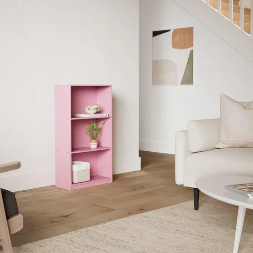 Miniatura 2 de Furinno BASIC - Estantería moderna de 3 niveles, estantería con estantes abiertos, 9.3 x 21.8 x 39.5 pulgadas, para sala de estar, dormitorio, Rosa