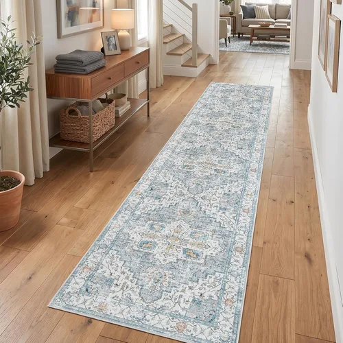 Miniatura 27 de jinchan Alfombra de área pequeña lavable floral vintage, alfombra de entrada simétrica de medio círculo de 2 x 3, alfombra de entrada suave de pelo