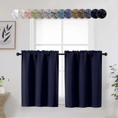 Miniatura 10 de Aqua Cafe - Juego de 2 paneles de cortinas opacas de 24 pulgadas de largo, con aislamiento térmico suave y sólido, para ventanas de baño, sótano