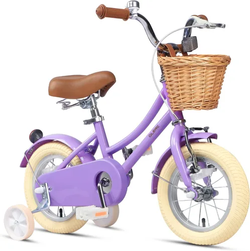 Miniatura 43 de Glerc Little Molly - Bicicleta de crucero retro para niños de 2 a 13 años de edad con cesta de mimbre y ruedas de entrenamiento/soporte, varios