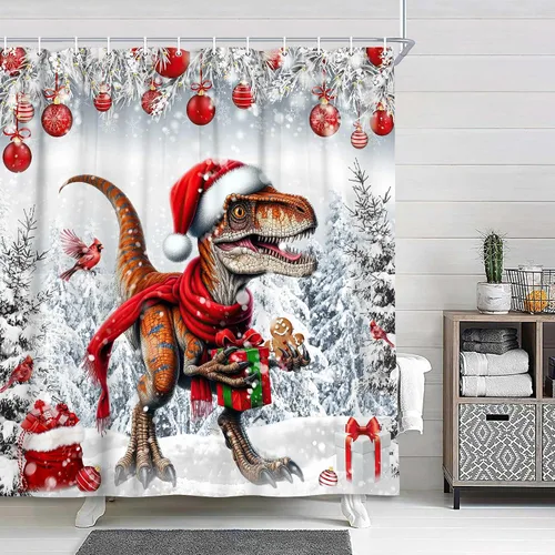 Miniatura 6 de Divertida cortina de ducha de Navidad, linda cortina de ducha de Papá Noel desnudo corriendo loco para baño, moderna cortina de baño de tela