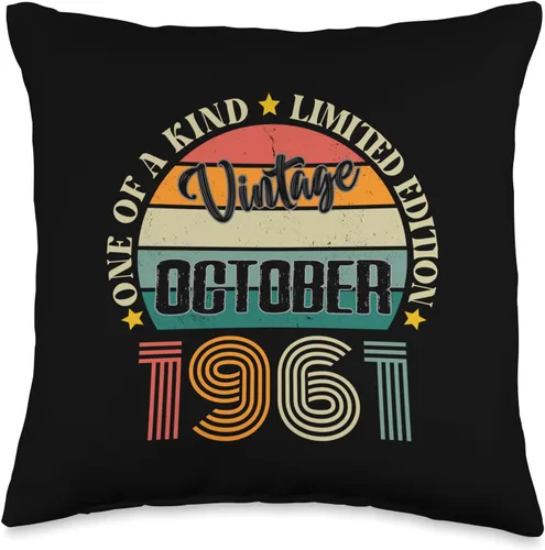 Vintage Birthday Retro Limited Edition Retro Gifts 63 Year Old Vintage October 1961 63rd Birthday Retro Throw Pillow, 16x16, Multicolor