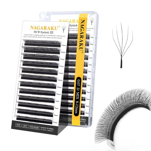 Miniatura 75 de NAGARAKU Extensiones de pestañas Double Tips 4D W, suministros con puntas dobles, gruesas con rizado D de 0.07 mm, bandeja mixta 8-15 mm, 0.07-D